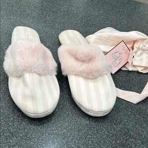 Victoria's Secret Cream and Pink Slippers